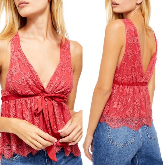 Free People Tops - NWT Free People Burnt Red Chante Lace Tank Top